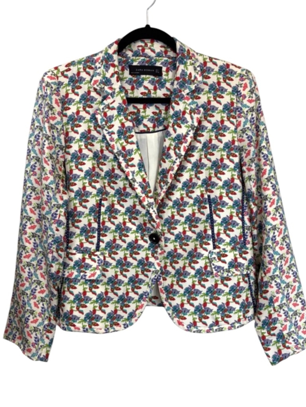 Zara Floral Silk Lightweight Blazer Size L